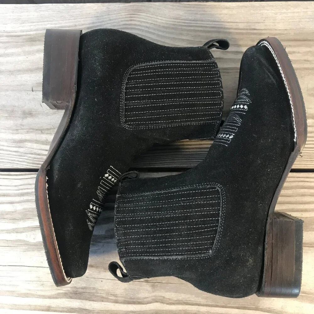 Joes Womens Black Suede Leather Western Ankle Boots US 8 Wide 723 Side Goring